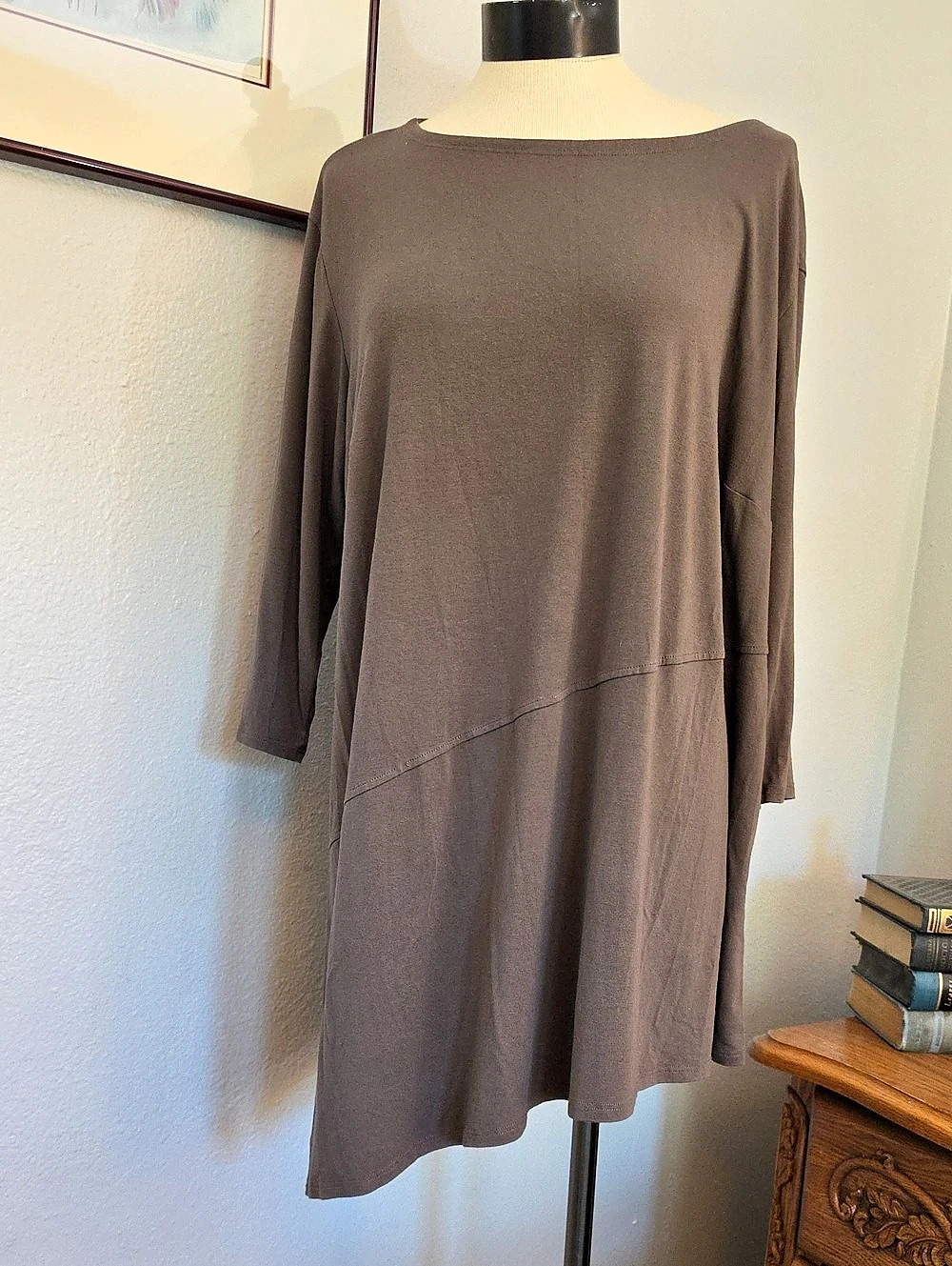 Eileen Fisher Woman Lagenlook 3/4 Sleeve Tunic Top Plus Size 1X Brown Loungewear
